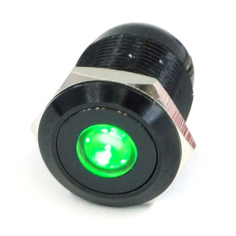 Vandal Resistant Illuminated Momentary Switch – Black – 22/19mm – Green Dot