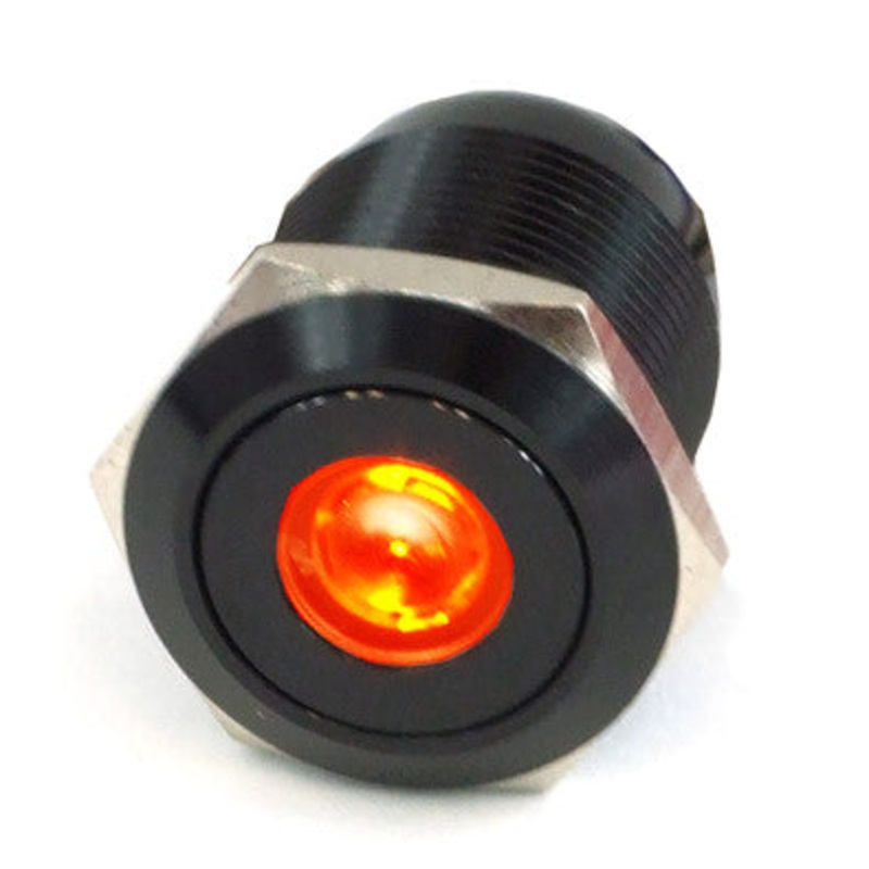 Vandal Resistant Illuminated Momentary Switch – Black – 22/19mm – Red Dot