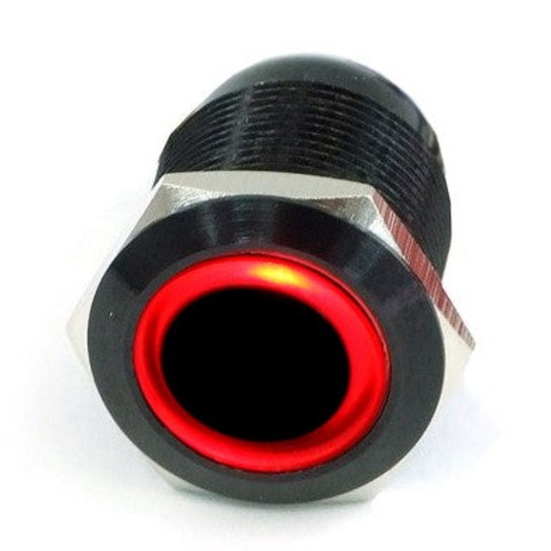 Vandal Resistant Illuminated Momentary Switch – Black – 22/19mm – Red Ring
