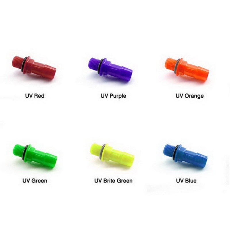 Primochill Polypropylene Flanged 1/4 NPT Threaded to 1/2 Straight Barb – UV Colors