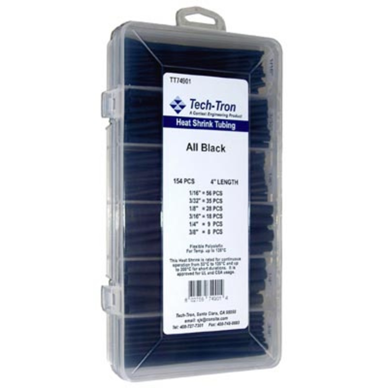 Heat Shrink Tubing Kit – Black – 154pc 4 Lengths