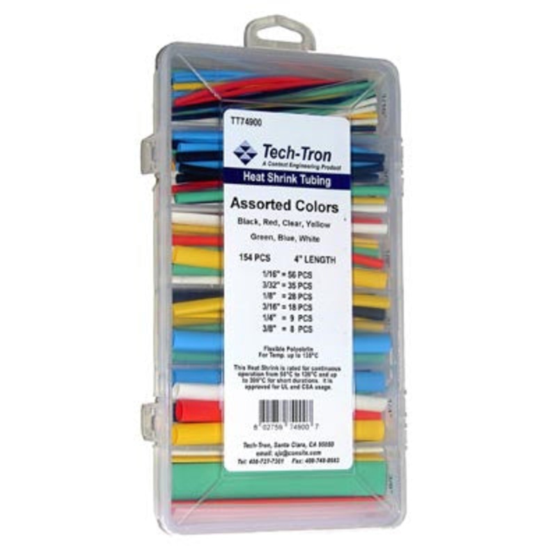 Heat Shrink Tubing Kit – 154pc 4 Lengths – Assorted Colors