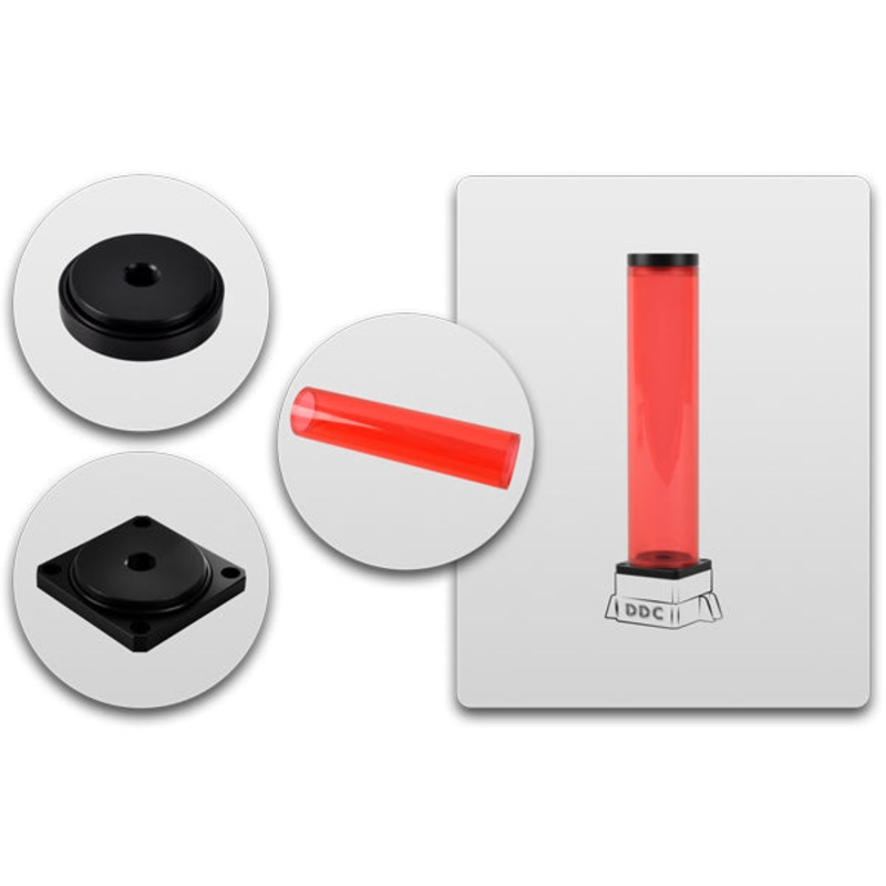 Bitspower Dual / Single DDC Top Upgrade Kit 250 (ICE Red Body & Black POM Cap)