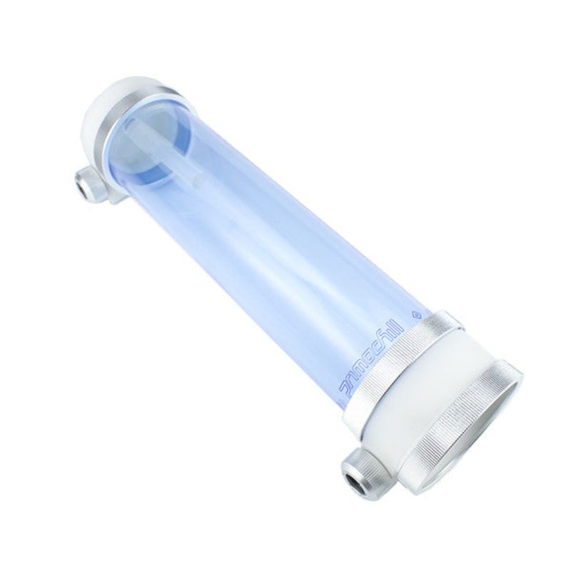 PrimoChill CTR Compression Tube Reservoir System Phase 2 D5 Enabled – White POM – 240mm UV Blue