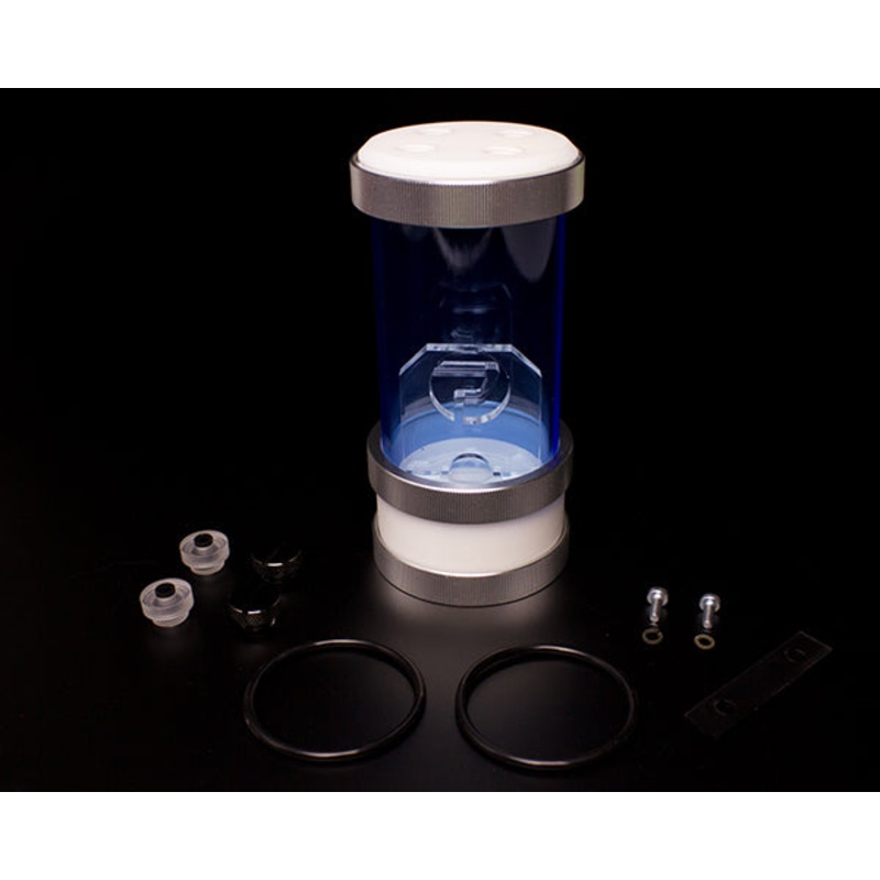 PrimoChill CTR SFF Compression Tube Reservoir System Phase 2 D5 Enabled – White POM- 120mm UV Blue