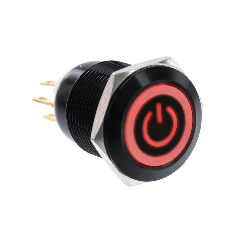 ModMyToys Anodized Illuminated Switch – 22mm Momentary – Power Symbol Matte Black/Red