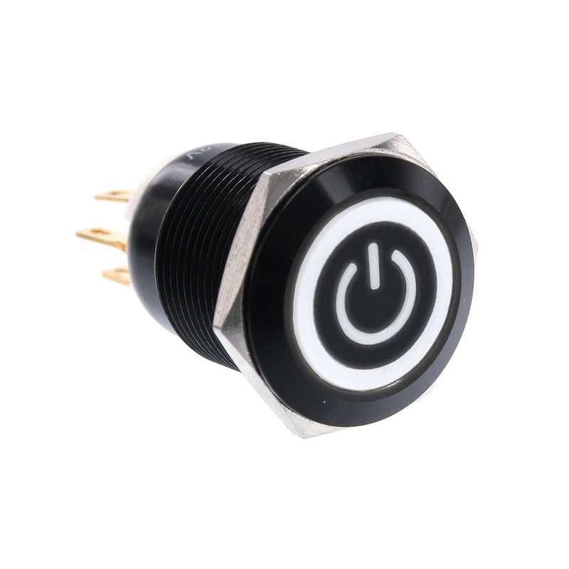 ModMyToys Anodized Illuminated Switch – 22mm Momentary – Power Symbol Matte Black/White