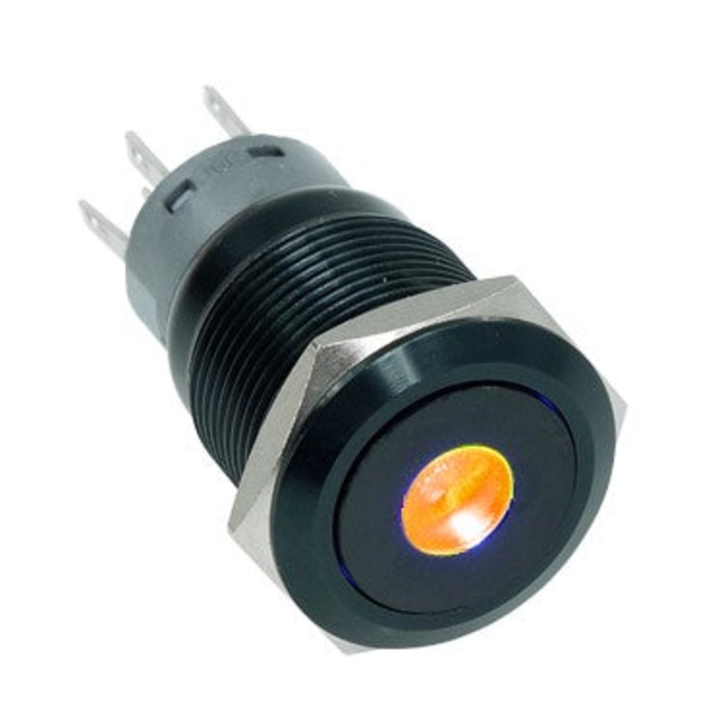 Vandal Resistant Illuminated Latching Switch – Black – 18/16mm – Orange Dot