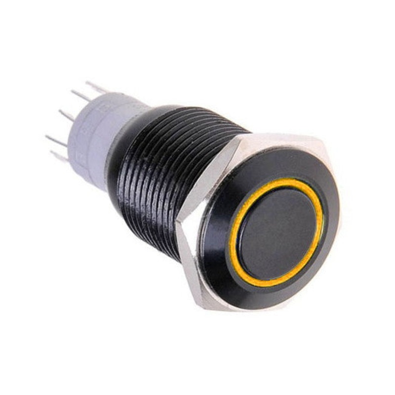 Vandal Resistant Illuminated Latching Switch – Black – 18/16mm – Orange Ring