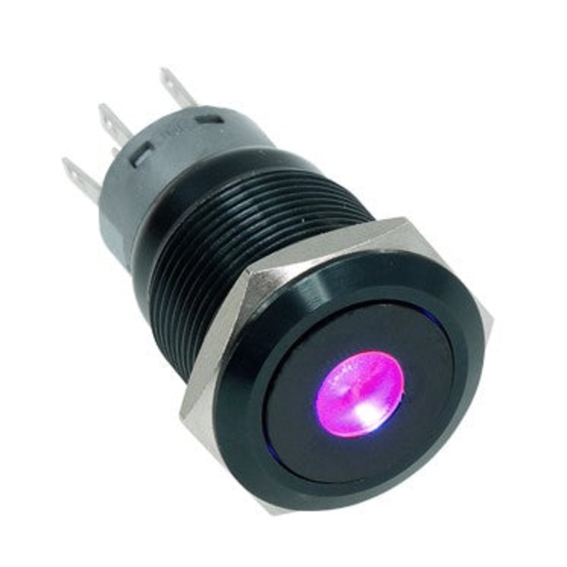 Vandal Resistant Illuminated Latching Switch – Black – 18/16mm – Purple Dot