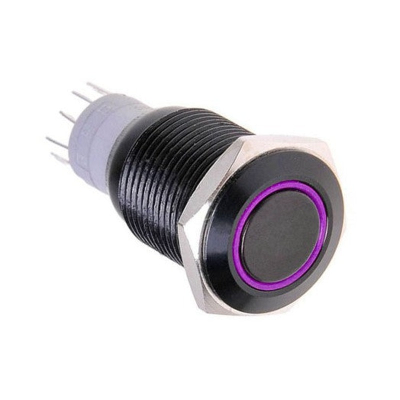 Vandal Resistant Illuminated Latching Switch – Black – 18/16mm – Purple Ring