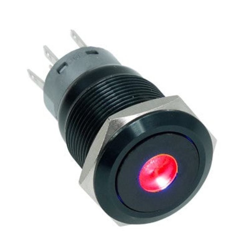 Vandal Resistant Illuminated Latching Switch – Black – 18/16mm – Red Dot