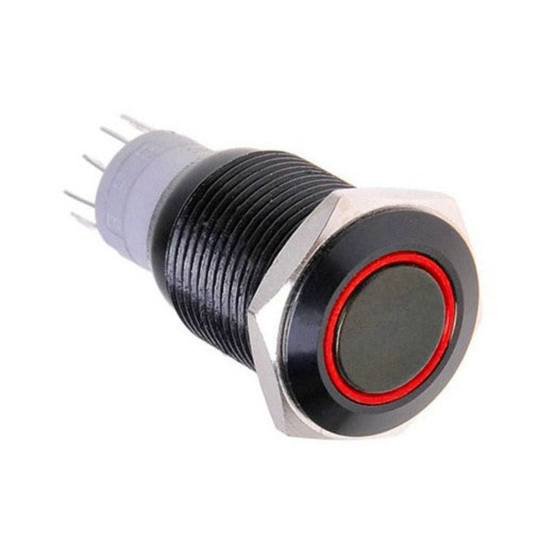 Vandal Resistant Illuminated Latching Switch – Black – 18/16mm – Red Ring