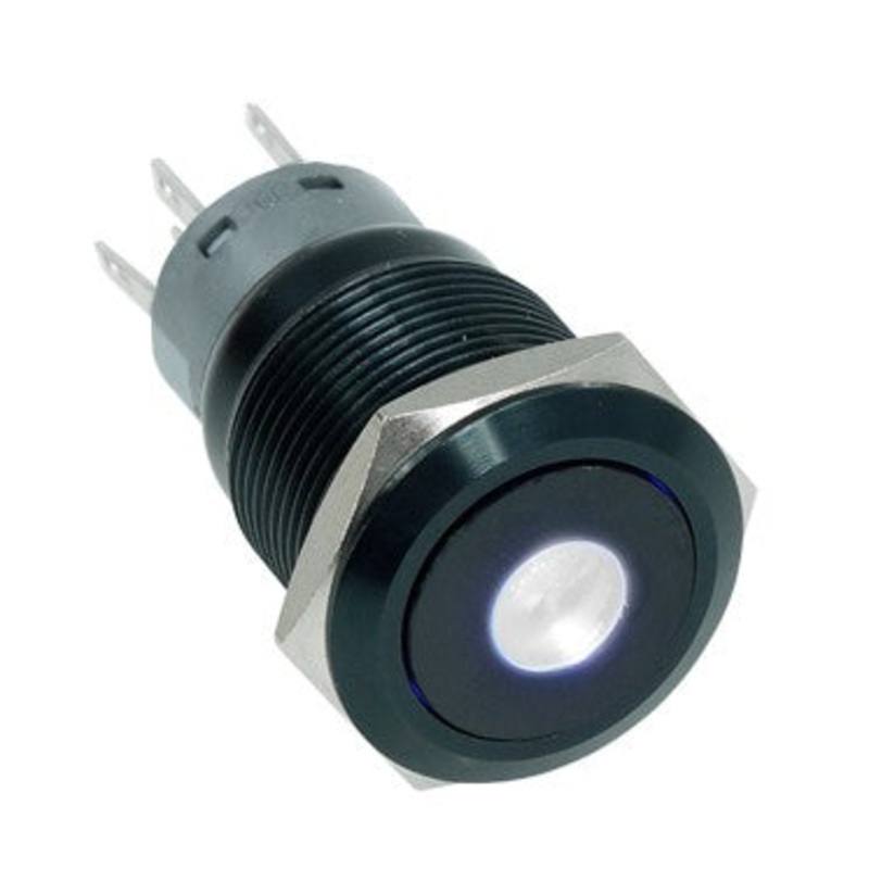 Vandal Resistant Illuminated Latching Switch – Black – 18/16mm – White Dot
