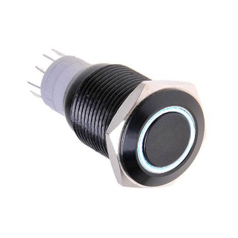 Vandal Resistant Illuminated Latching Switch – Black – 18/16mm – White Ring