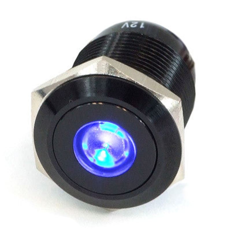 Vandal Resistant Illuminated Latching Switch – Black – 22/19mm – Blue Dot