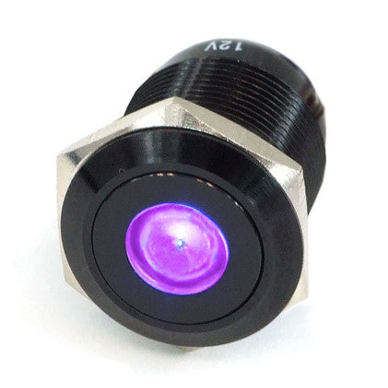 Vandal Resistant Illuminated Latching Switch – Black – 22/19mm – Purple Dot