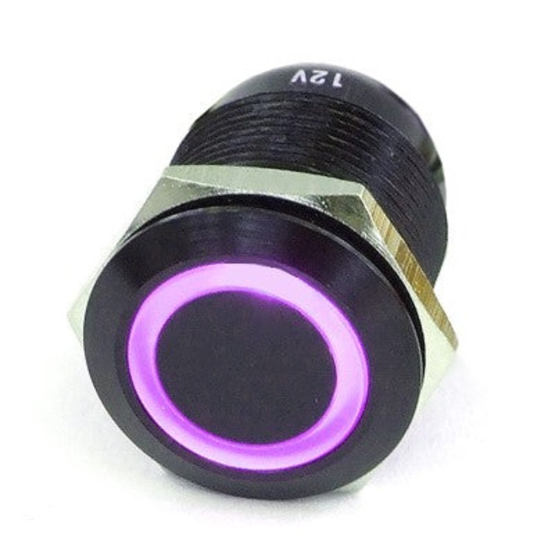 Vandal Resistant Illuminated Latching Switch – Black – 22/19mm – Purple Ring