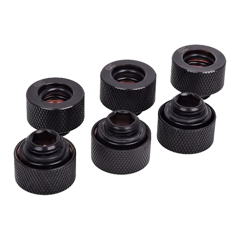 Alphacool HT 13mm HardTube compression fitting G1/4 for plexi- brass tubes (rigid or hard tubes) – knurled – deep black sixpack