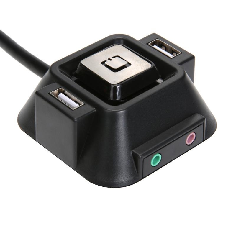 VAKIND Desktop Power and Reset Button Switch With Dual USB Port Dual Audio Plug 1.2M – Black