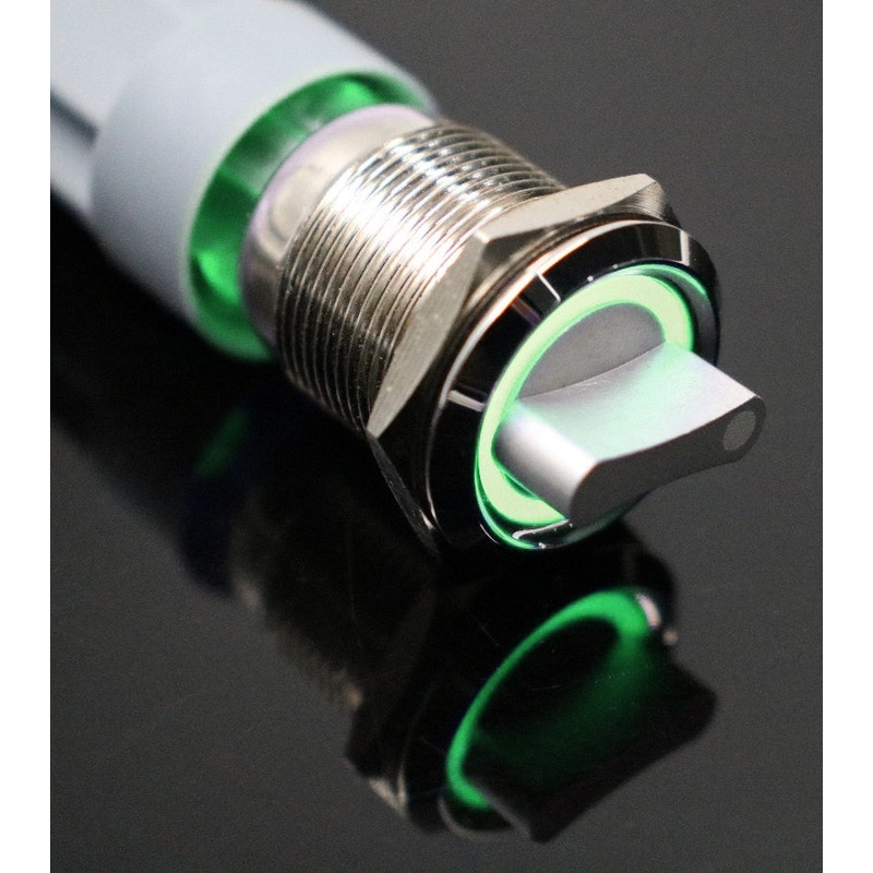 19mm 12V 3 positions Stainless Steel Switch With Illuminated Ring- Green