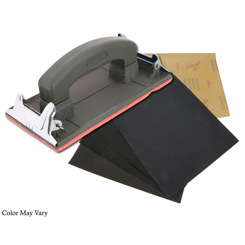 HandHeld Sanding Block with 5 Sheets of Waterproof Abrasive Sandpaper