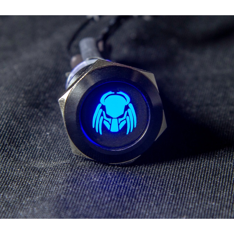 19mm latching switch with 12v Predator logo LED -Blue