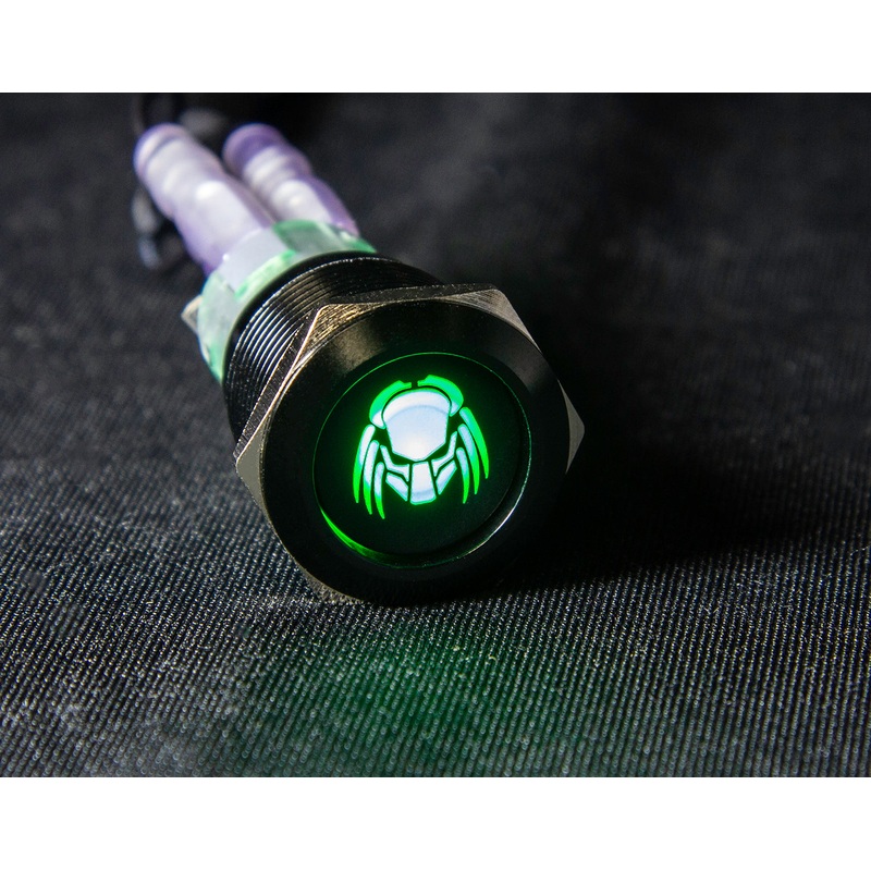 19mm latching switch with 12v Predator logo LED -Green
