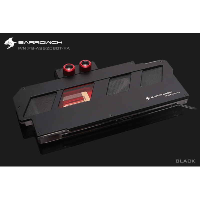 Barrowch full coverage GPU water block with horizontal terminal connector for ASUS ROG STRIX RTX2080T Aurora – Black