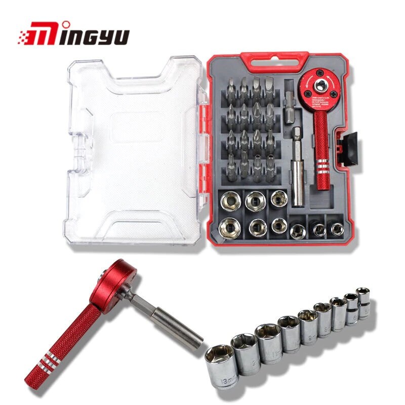 28pcs Ratchet Wrench Bit Multi-functional Mini Screwdriver Set 1/4 Driver