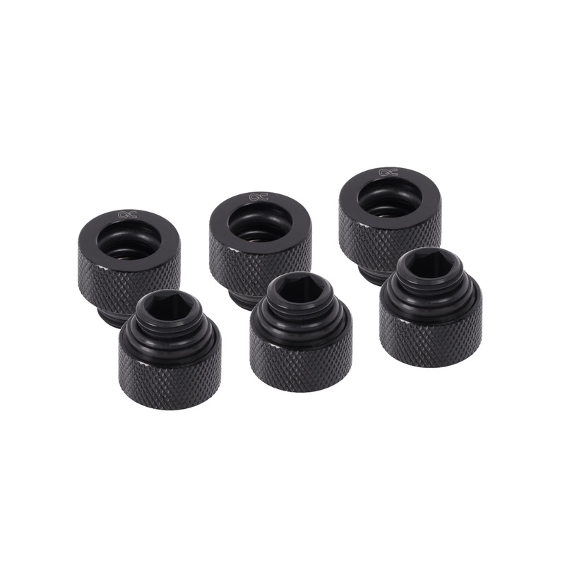 Alphacool Icicle HF 12mm HardTube screw-on socket G1/4 – Deep Black Sixpack