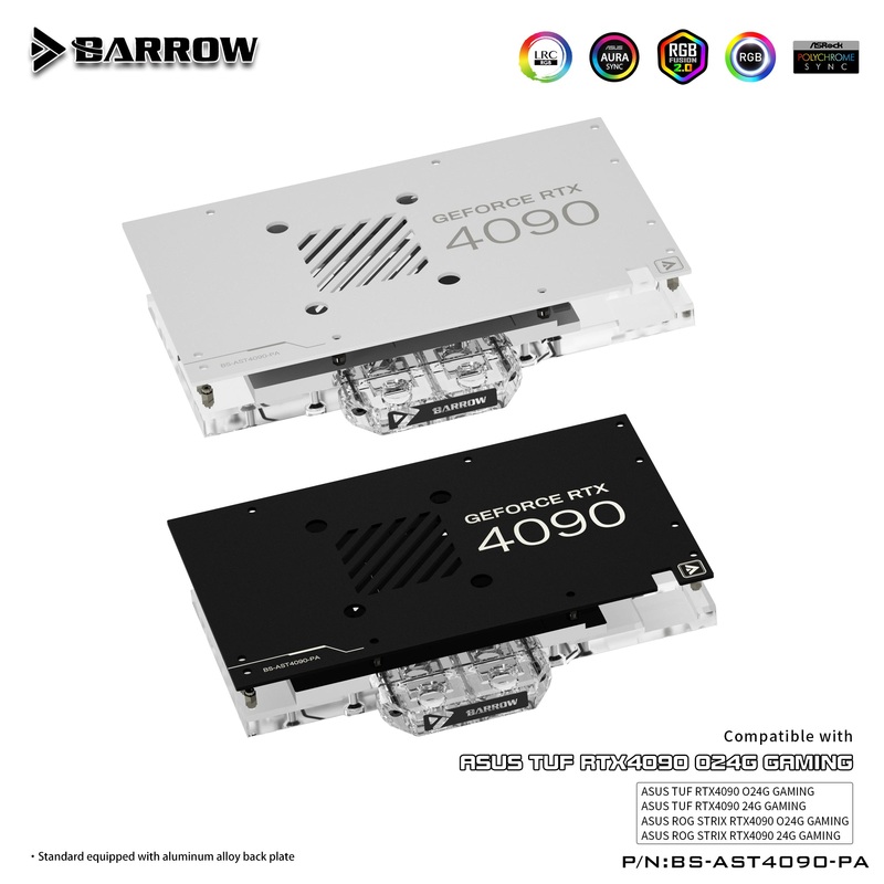 Barrow LRC2.0 full coverage GPU Water Block for ASUS TUF 4090 Aurora- White Backplate