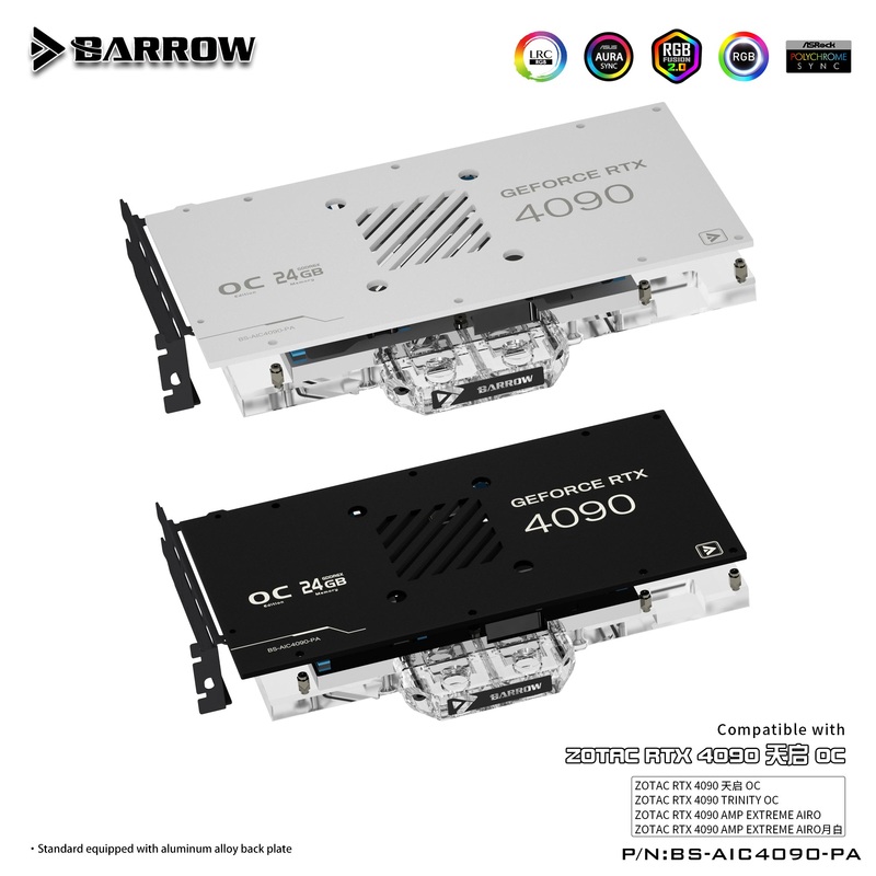 Barrow LRC2.0 full coverage GPU Water Block for ZOTAC 4090  Aurora BS-AIC4090-PA- White Backplate