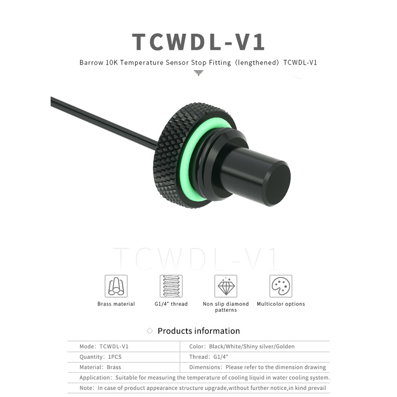 Barrow 10K Temperature Sensor Stop Fitting (lengthened) Black