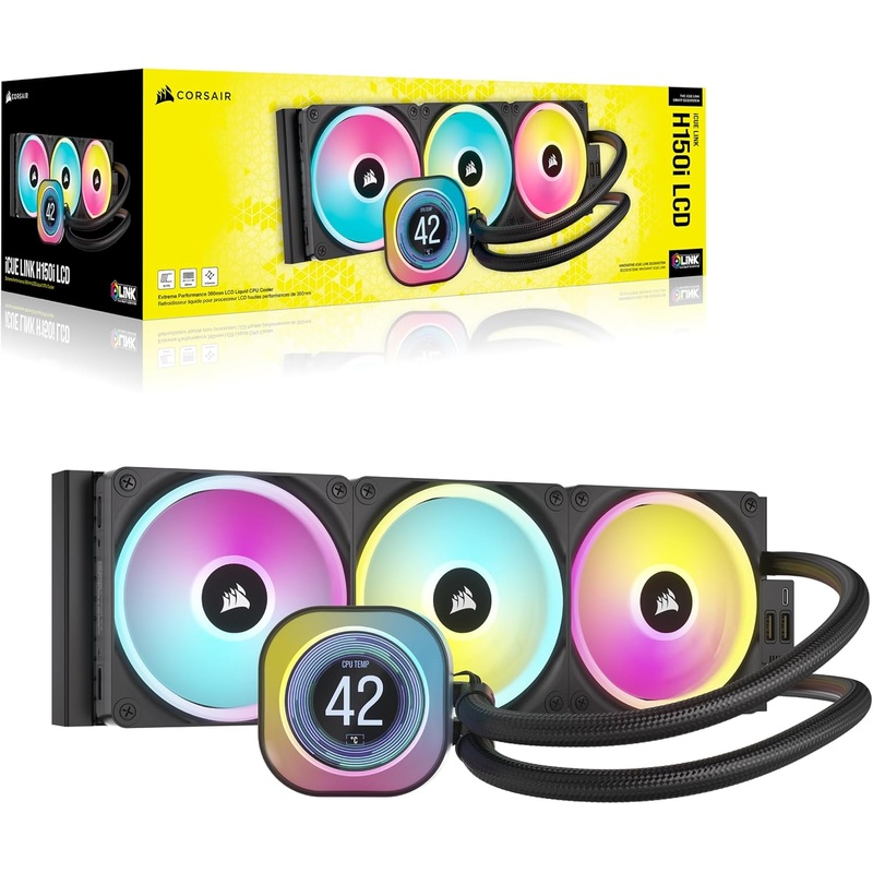 Corsair iCUE LINK H150i LCD LiquidCPU Cooler 360mm Radiator with QX120 RGB Fans Customizable LCD Screen Intel/AMD