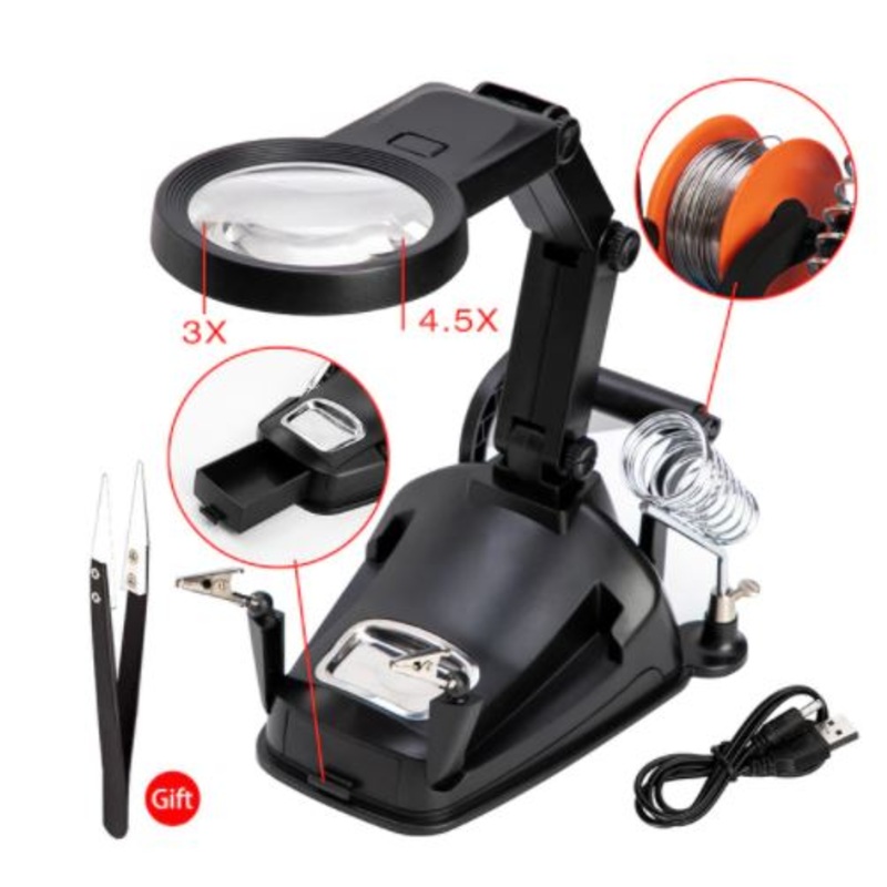 3 Hand Soldering Iron Stand Welding Tool With Magnifier Illuminated Glasses LED Alligator Clip Holder Clamp Helping Repair
