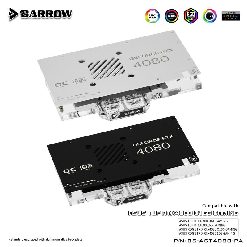 Barrow LRC2.0 full coverage GPU Water Block for ASUS TUF 4080 Aurora White Backplate