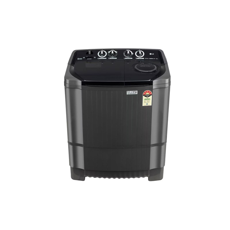 LG P8015SKAZ 8Kg Semi Automatic Top Load Washing Machine, Roller Jet Pulsator + Soak, Middle Black