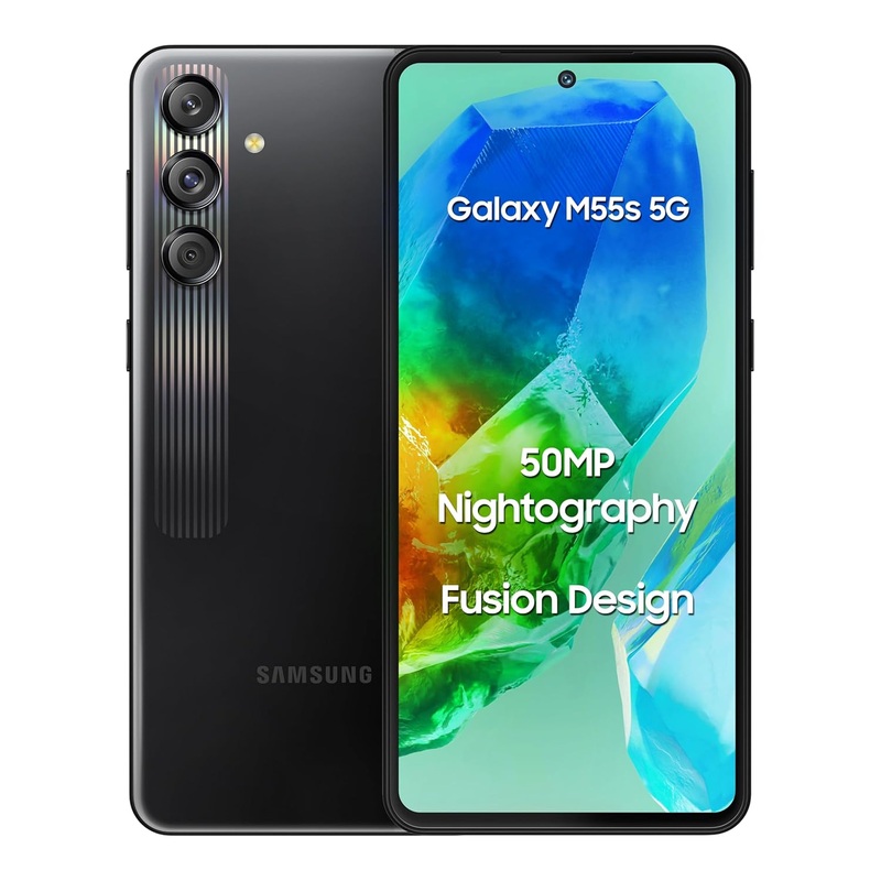 Samsung Galaxy M55s 5G (Thunder Black, 8GB RAM, 128GB Storage) | 50MP Triple Cam| 5000mAh Battery| Snapdragon 7 Gen 1 | 4 Gen. OS Upgrade & 5 Year Security Update| Super AMOLED+ Display| Without Charger