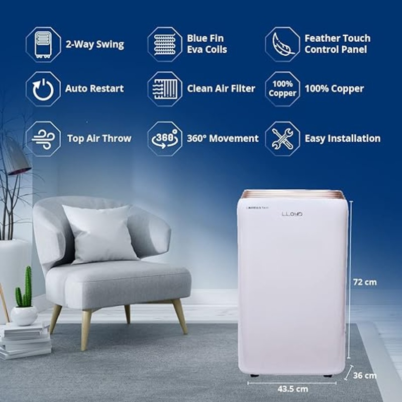 Lloyd 1.0 Ton Portable AC GLP12B01TP (Copper , White with Golden Deco Strip )