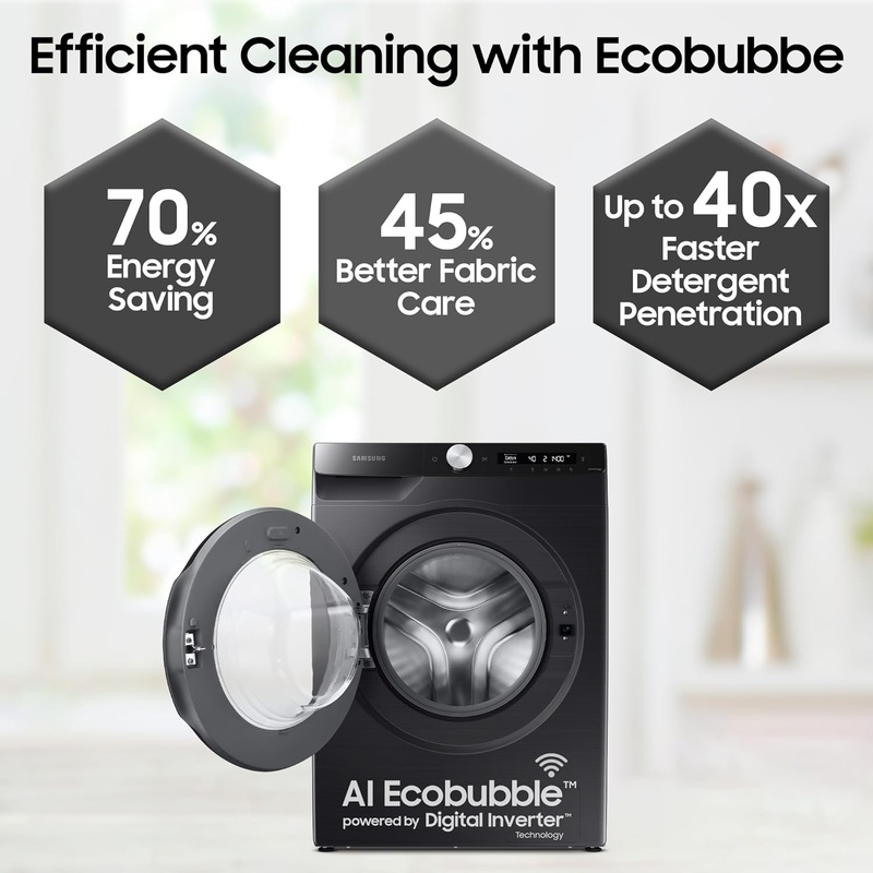 Samsung WW80T504DAB1TL 8 kg, 5 star, Eco Bubble Technology, AI Control, Wi-Fi, Fully-Automatic Front Load Washing Machine ( Hygiene Steam, Black Caviar)